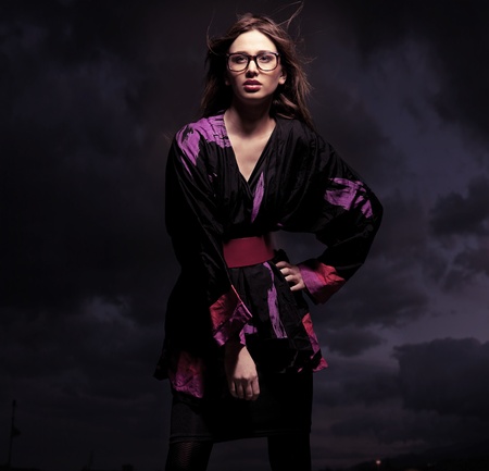 Studio photo of an elegant brunette posingの写真素材