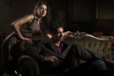 Fashion style photo of an attractive pair posingの写真素材