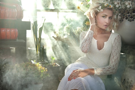 Romantic style photo of a gorgeous blond beautyの写真素材