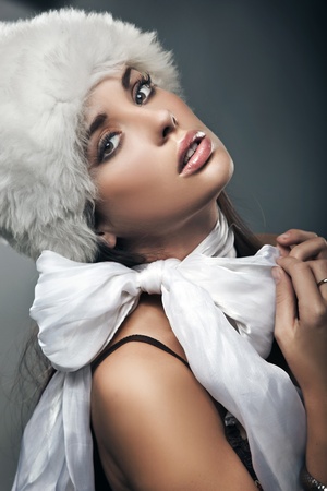 Beauty brunette with bowの写真素材