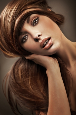 Portrait of a young woman with long hairの写真素材