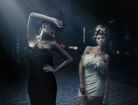 Fine art photo of a two fashion ladiesの写真素材