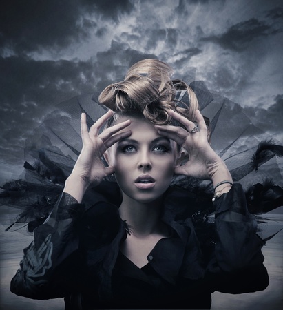 Vogue style photo of a gothic womanの写真素材