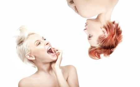 Two beautiful woman as a symbol of an elementsの写真素材