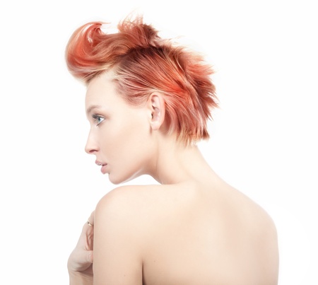 Profile view of a red haired womanの写真素材
