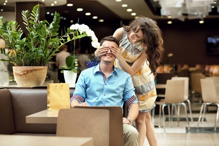 Smiling couple at the cafe Smiling couple at the cafe
