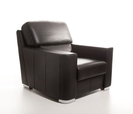 A studio shot of a leather black armchair isolated on white backgroundの写真素材