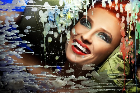Colorful portrait of a gorgeous woman with smileの写真素材