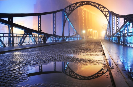 Beautiful view of the old town bridge at nightの写真素材