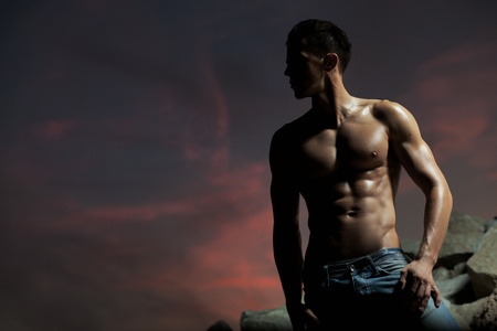 Muscular body of an handsome bodybuilderの写真素材