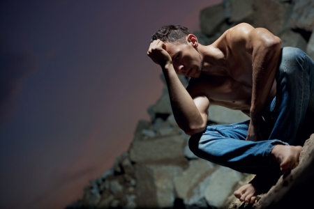 Muscular body of an handsome bodybuilderの写真素材