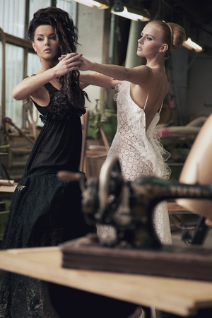 Two nostalgic women dancingの写真素材