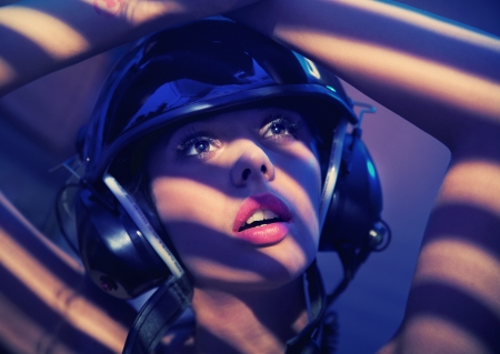 Portrait of a woman in helmet
