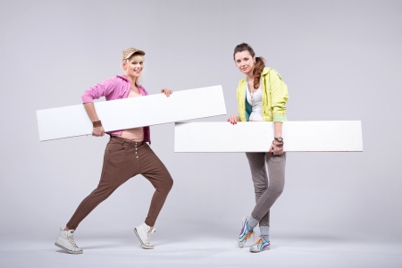 Relaxed fit girlfriends with empty boardsの写真素材
