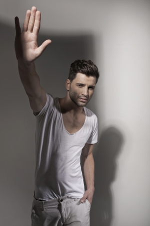 Fit man in welcome positionの写真素材