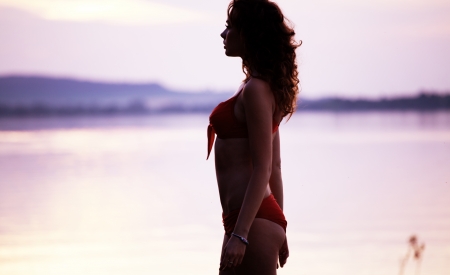 Prettyl brunette female model with perfect bodyの写真素材