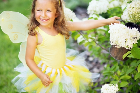 Photo of young girl dressed up us butterflyの写真素材