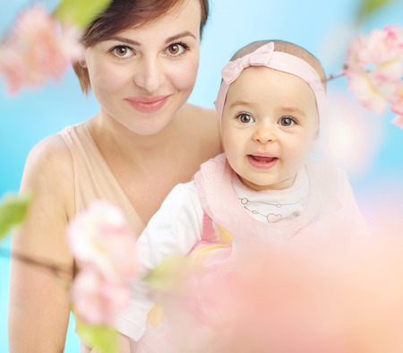 Pretty mother with cute little childの写真素材
