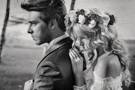 Black&white portrait of the marriage coupleの写真素材