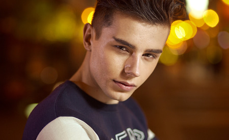 Closeup portrait of the young handsome modelの写真素材