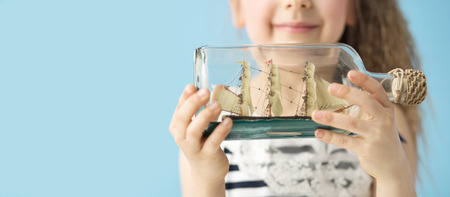 Toy ship in the fancy bottleの写真素材