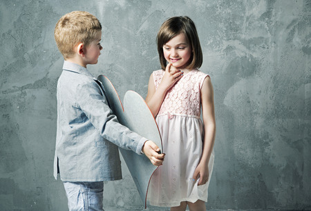 Romantic portrait of two little kiidsの写真素材