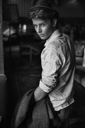 Black&white picture of an elegant manの写真素材