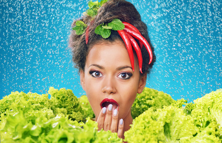 Pretty woman as a salad queenの写真素材