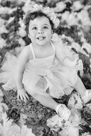 Black&white portrait of a cute little ballerinaの写真素材