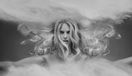 Black&white portrait of a young blond nymphの写真素材