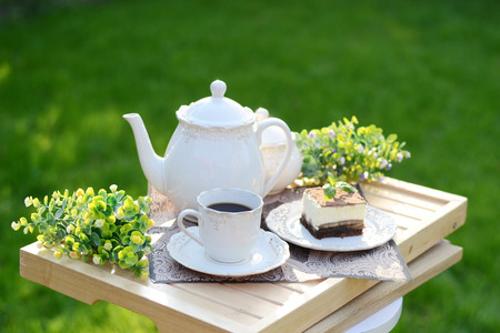 Image presenting a sweet brakfast in the gardenの写真素材