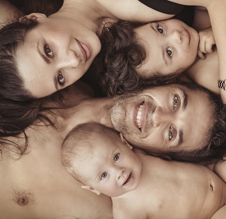 Portrait of a cheerful, happy familyの写真素材