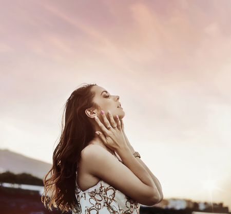Pretty brunette lady in the tropical paradise - holidaysの写真素材