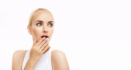 Portrait of a surprised lady with clear, pale complexionの写真素材