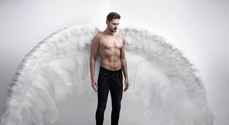 Portrtait of the handsome, serious angel - isolatedの写真素材
