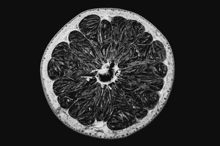 grapefruit cut in half, still life, studio photography, fruit on a black backgroundの写真素材