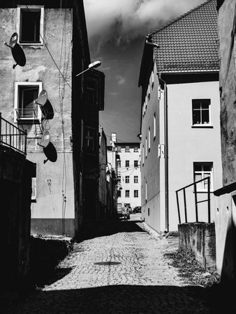 back street in the small town, poland small townの写真素材