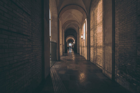old passageway with arcades in the city of Copenhagenの写真素材