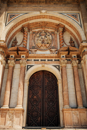 Entrance to Cathedral of the Incarnation in Malaga, architecture details.の写真素材
