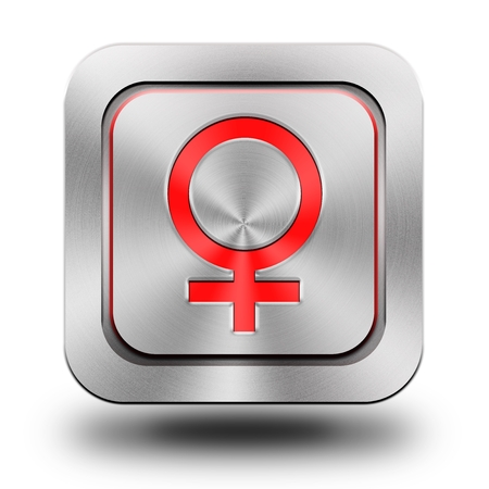 Female symbol , brushed aluminum or stainless steel, glossy icon, button, signの写真素材