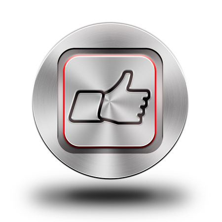 Sign showing a thumbs up, aluminum button