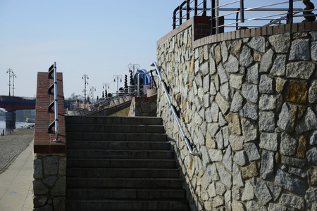 Urban promenade on the river in the city of Landsberg - Gorzow の写真素材