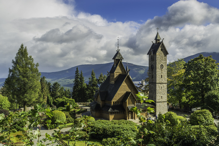 Old wooden church, Wang temple - Karpacz in the Giant Mountainsの写真素材