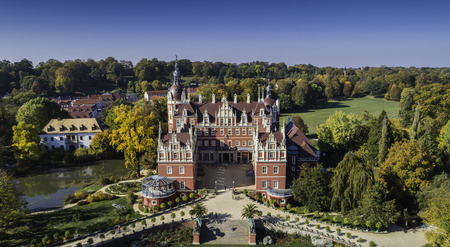 A beautiful castle and gardens - Furst Puckler Park in Bad Muskau - from a bird's eye viewの写真素材
