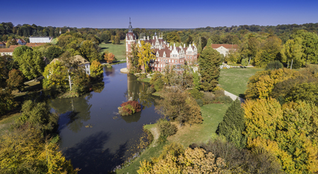 A beautiful castle and gardens - Furst Puckler Park in Bad Muskau - from a bird's eye viewの写真素材