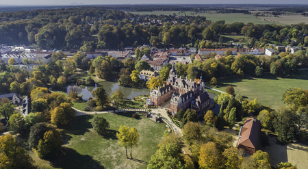 A beautiful castle and gardens - Furst Puckler Park in Bad Muskau - from a bird's eye viewの写真素材
