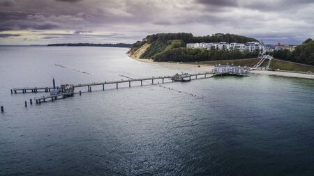 Aerial view of Sellin - city, resort and port on the Baltic Sea on the island of R?genの写真素材