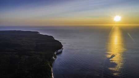 The Chalk Cliffs of Rugen Island, Huge Boulders in the Baltic Sea, Jasmund National Park, Rugen Island, R?gen from a bird's eye viewの写真素材