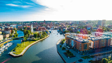 GdaÅsk (Danzig) aerial view of the city center and the portの写真素材