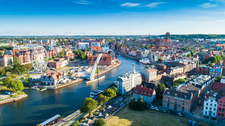 GdaÅsk (Danzig) aerial view of the city center and the portの写真素材